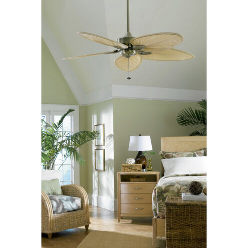 Windpointe 52 inch Antique Brass with Narrow Oval Natural Palm Blades Indoor/Outdoor Ceiling Fan, FItter needs to be ordered also if getting glass F423
