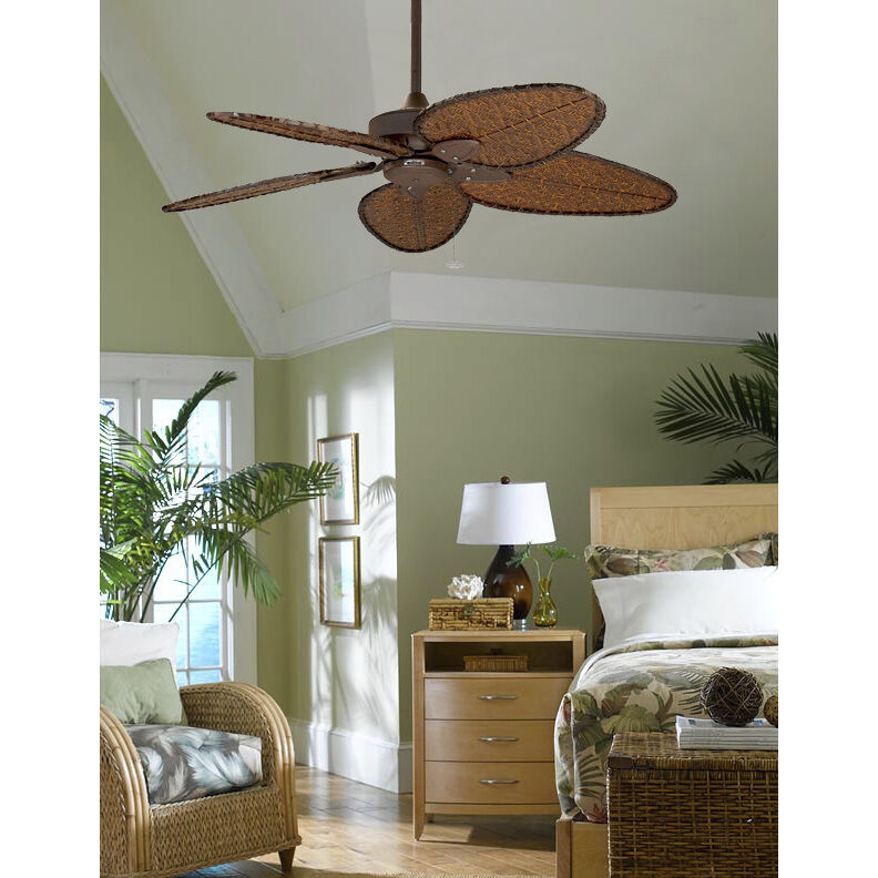 Windpointe 52 inch Rust with Narrow Oval Antique Bamboo Blades Indoor Outdoor Ceiling Fan