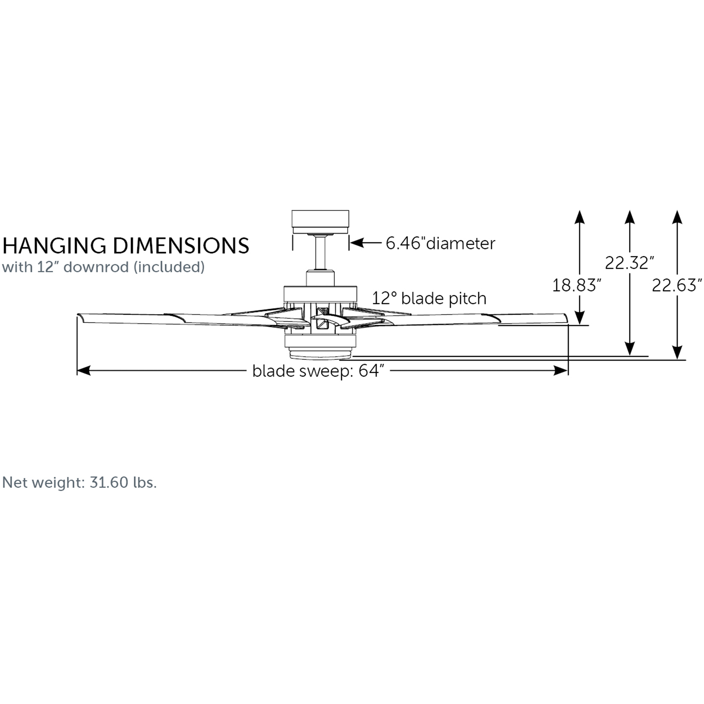 Odyn Custom 64 inch Matte White with Dark Walnut Blades Indoor/Outdoor Smart Ceiling Fan, Kit